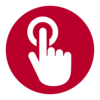 Icon: Finger pushes a button, get in touch