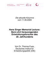 Hans Singer Memorial Lecture: Bonn ehrt herausragenden Entwicklungsforscher des 20. Jahrhunderts